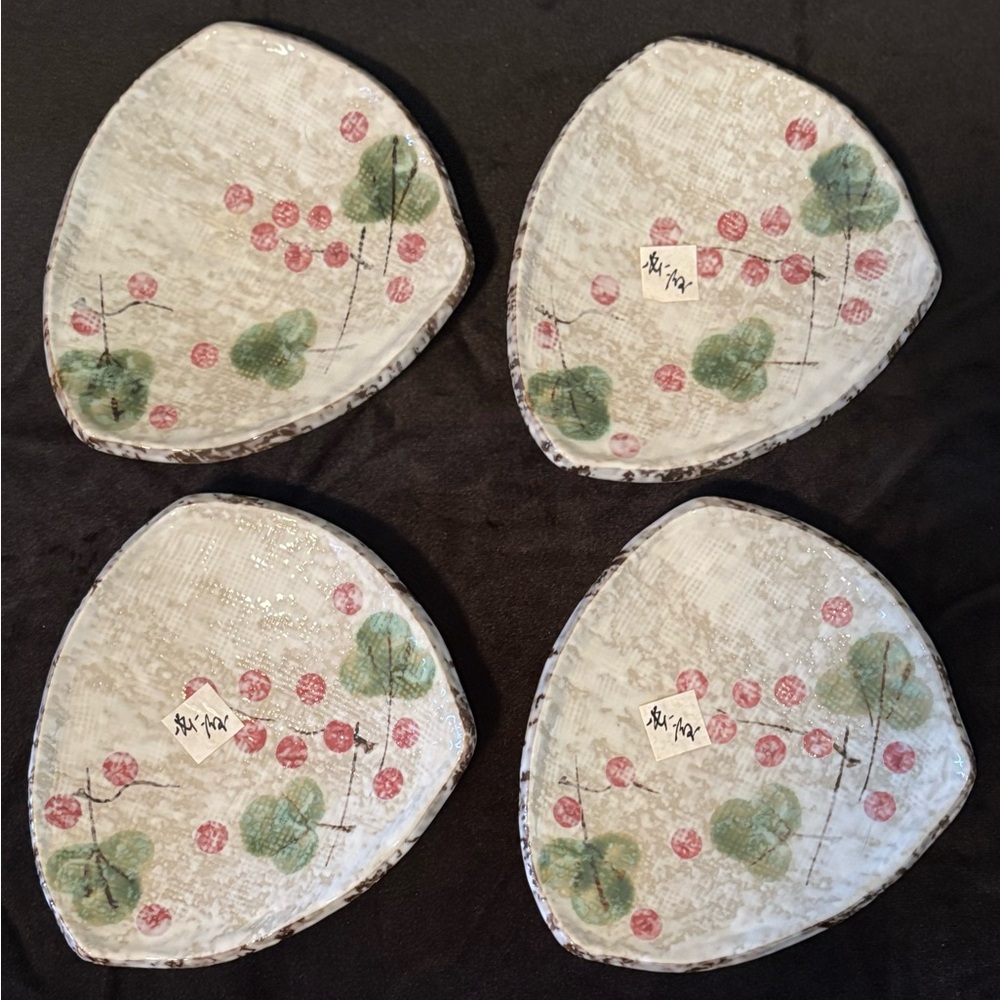 Banko-Yaki (Banko Ware) Set of 4 Durable Plates Japanese Earthenware, Yokkaichi